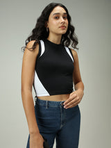 Women's Black Casual Fitted Solid Top