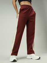 Women's Brown Casual Wide Leg Solid Trackpant