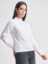 Women's White Casual Self-Design Full Sleeves Sweater