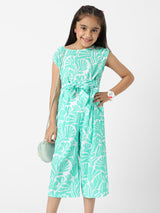 Girls Green Casual Printed Jumpsuit
