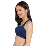 Girls Navy Double Layered Non Wired Full Coverage Racerback Beginner Sports Bra - Pack of 2