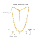 Women's Gold Plated Oval Loops Necklace Set with White Crystals