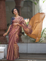 Women's Multicolor Linen Saree with Blouse Piece