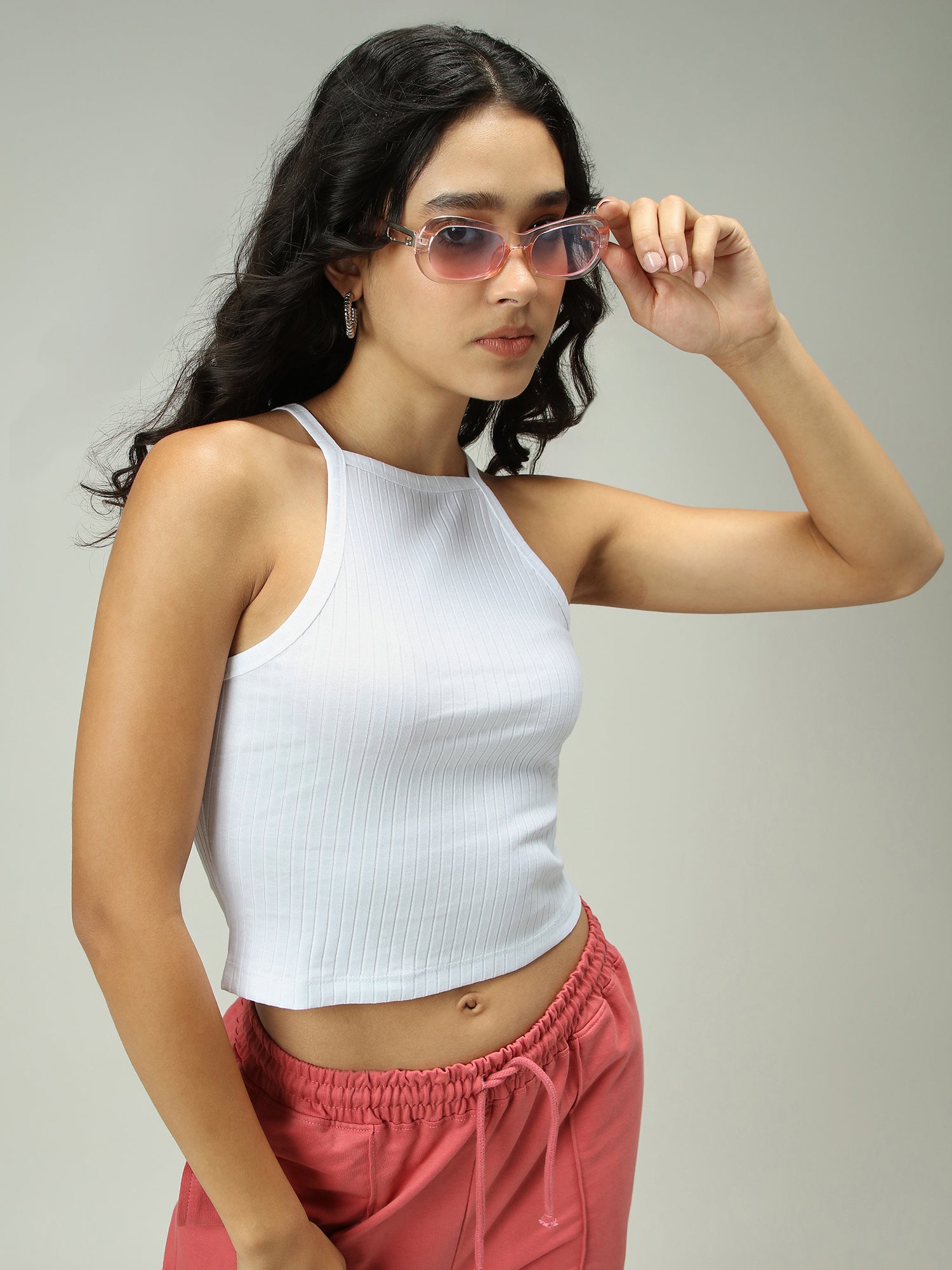 Women's White Casual Fitted Solid Top