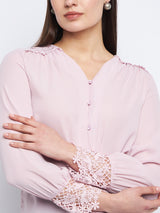 Women's Pink Casual Regular Fit Solid Full Sleeves Shirt