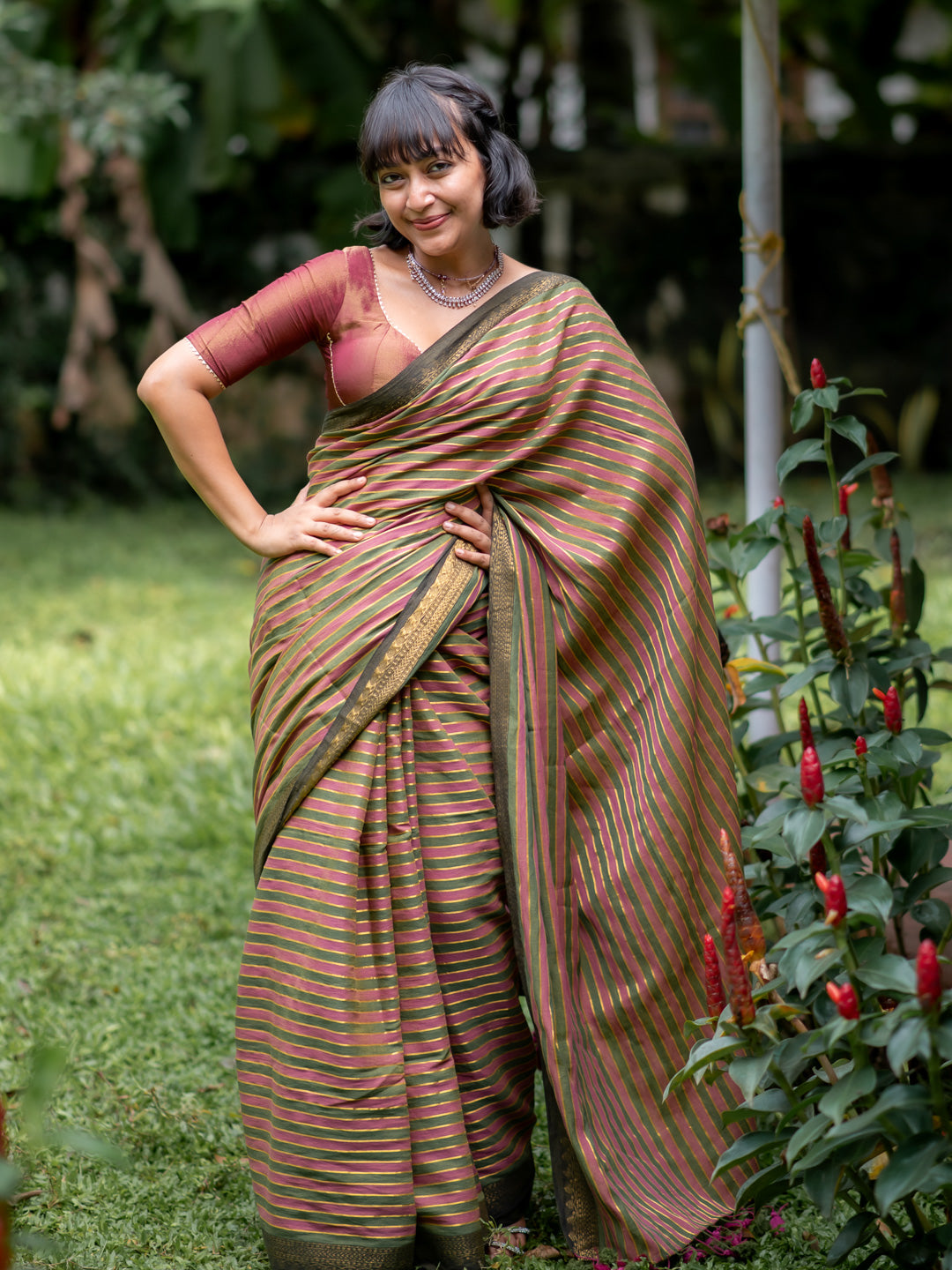 Women's Brown and Green Casual Cotton Saree