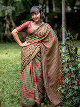 Women's Brown and Green Casual Cotton Saree