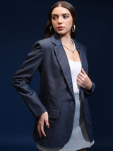 Women's Blue Casual Solid Full Sleeves Blazer