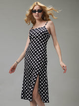 Women's Black Party Regular Fit Printed Dress