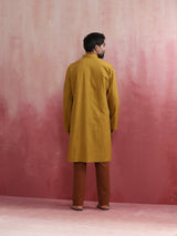 Men's Yellow Festive Solid Regular Fit Full Sleeves Kurta