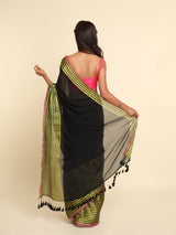 Women's Black Cotton Blend Saree