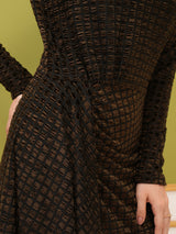 Women's Olive Green Party Self Design High Neck Bodycon Dress