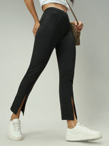 Women's Black Casual Slim Fit Solid Trouser