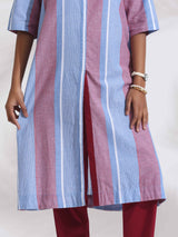 Women's Blue Casual Striped Kurta Set