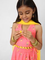 Girls Printed Sleeveless Lehenga Set with Dupatta