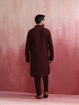 Men's Maroon Festive Solid Regular Fit Full Sleeves Kurta