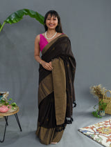 Women's Brown Pure Cotton Saree