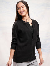 Women's Black Casual Solid Full Sleeves Cardigan