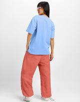 Women's Blue Casual Printed Oversized Half Sleeves Tshirt