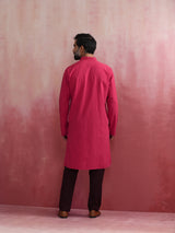 Men's Pink Festive Solid Regular Fit Full Sleeves Kurta
