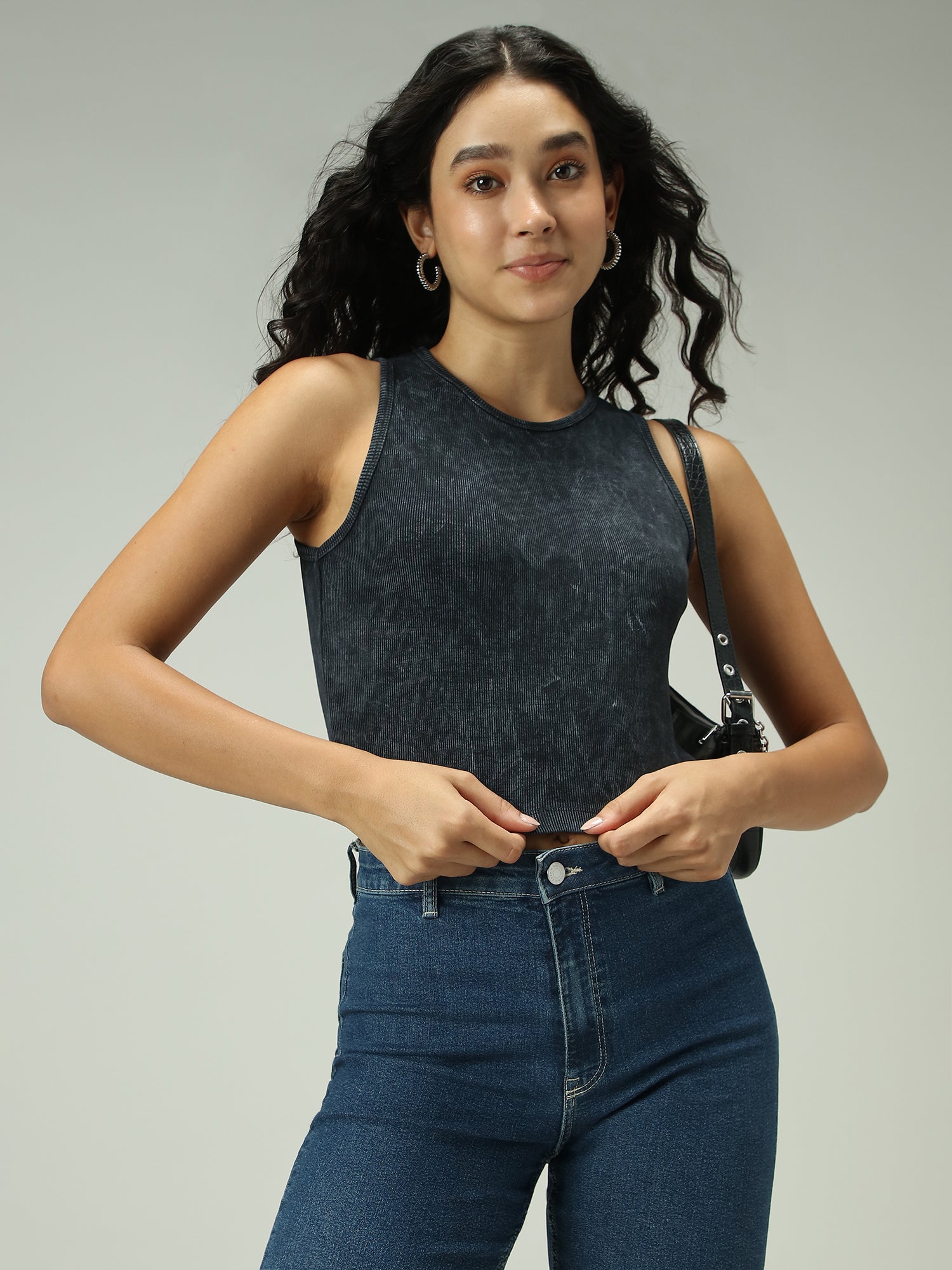 Women's Grey Casual Fitted Solid Top