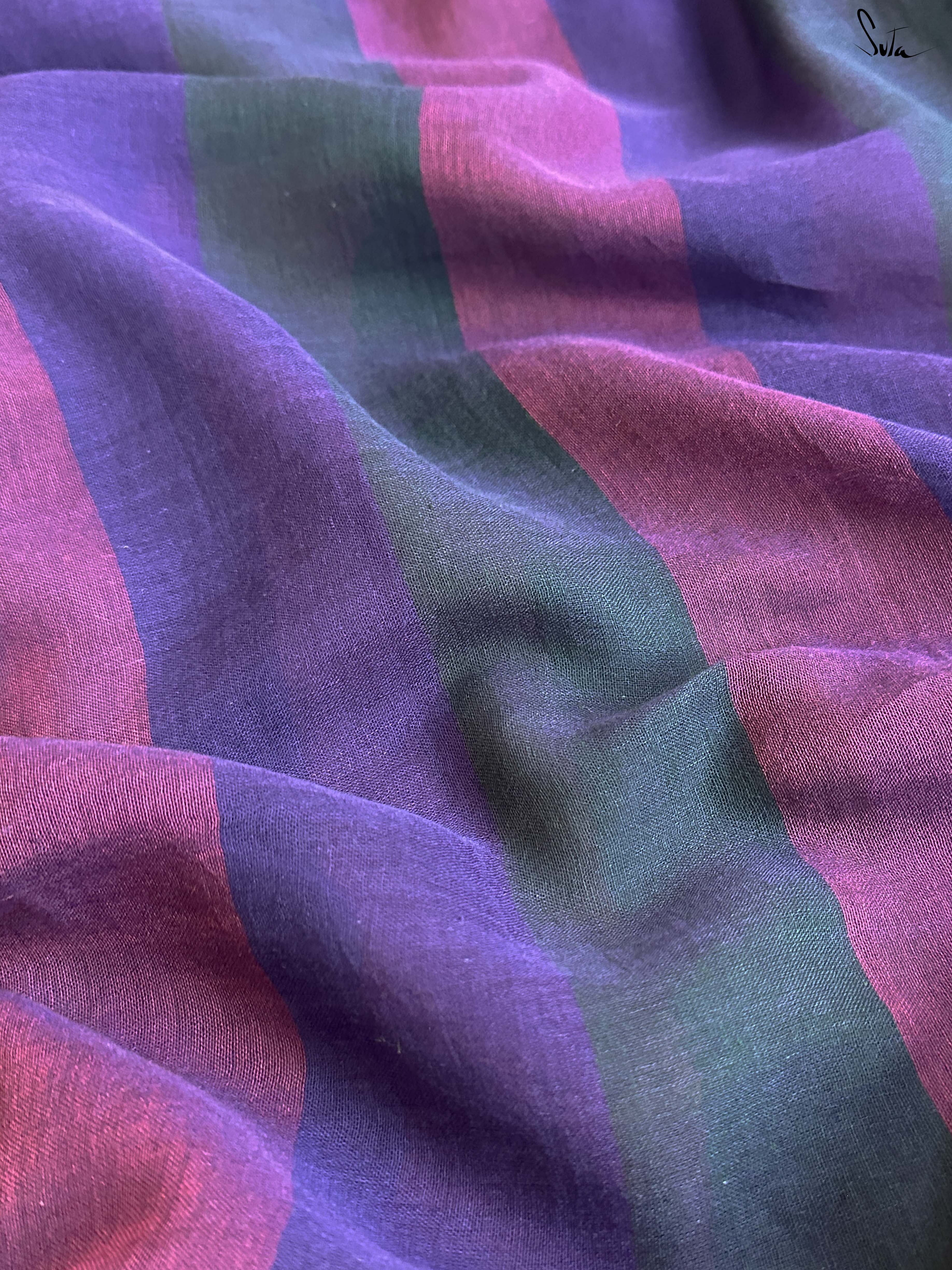 Women's Blue Mul Cotton Saree