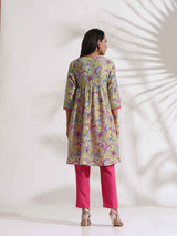 Women's Yellow Print Anarkali Kurta Co-ord Set