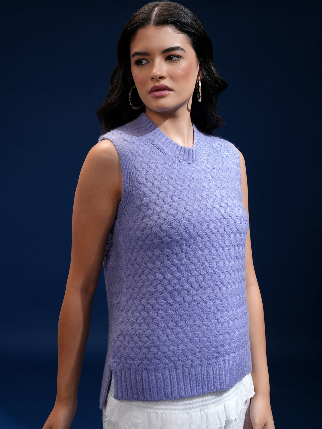 Women's Purple Casual Striped Sleeveless Sweater