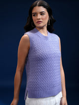 Women's Purple Casual Striped Sleeveless Sweater