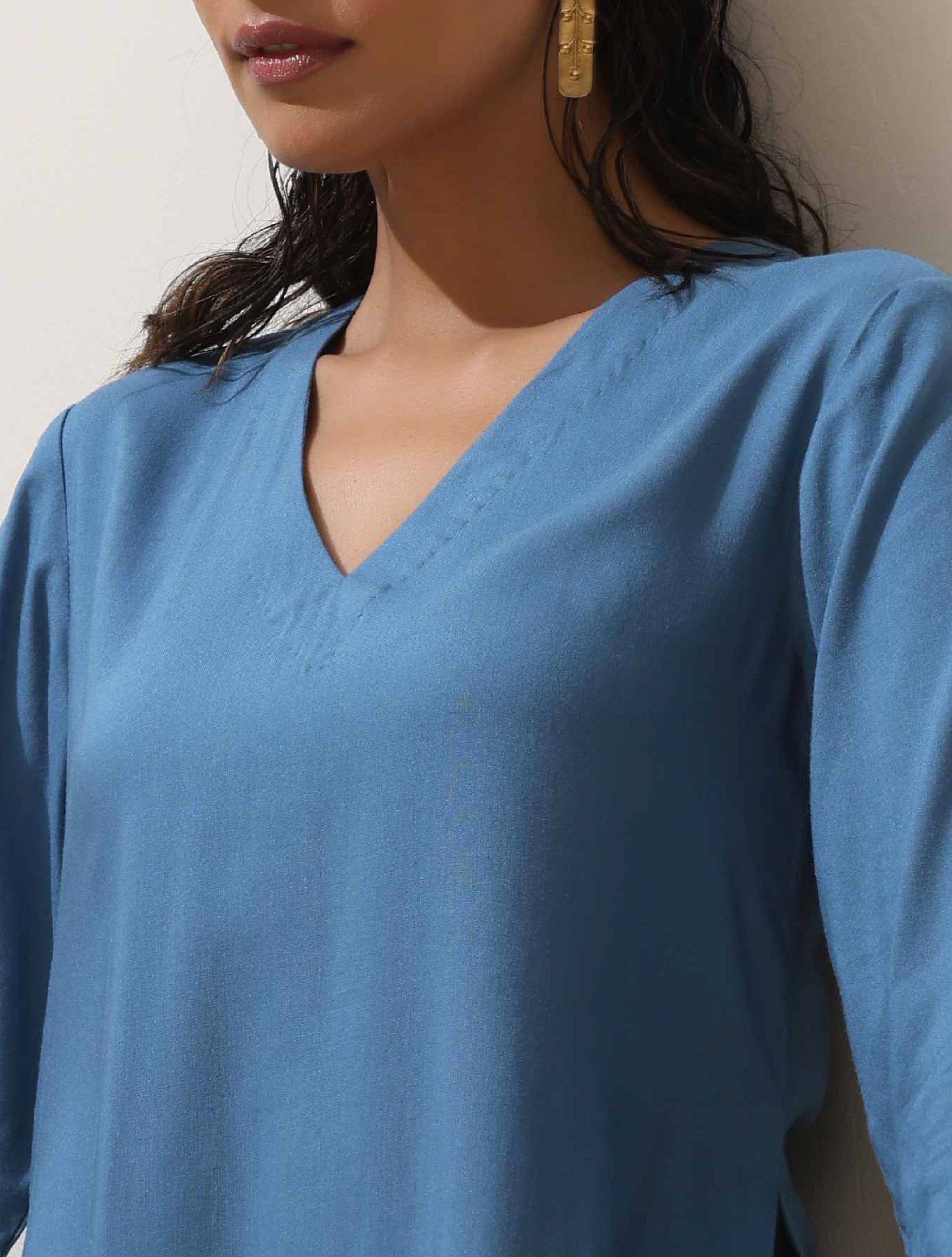 Women's Blue Casual Solid Kurta Set