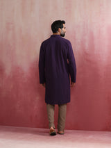 Men's Purple Festive Solid Regular Fit Full Sleeves Kurta
