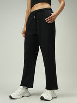 Women's Black Casual Wide Leg Solid Trackpant