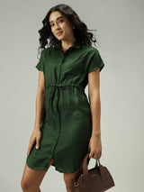 Women's Green Casual Relaxed Fit Solid Dress
