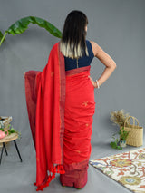 Women's Red Pure Cotton Saree
