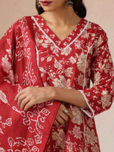 Women's Red Festive Printed Kurta Set