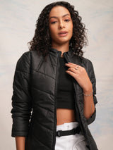 Women's Black Casual Solid Full Sleeves Jacket