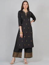Women's Black Ethnic Three Quarter Sleeves Kurta with Palazzo