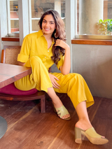 Women's Yellow Linen Two Piece Co-ord Set