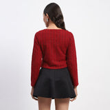 Women's Wine Embellished Shoulder Cutout Top