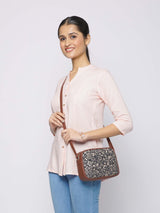 Women's Black Vegan Leather Finish Sling Bag - 2.4L