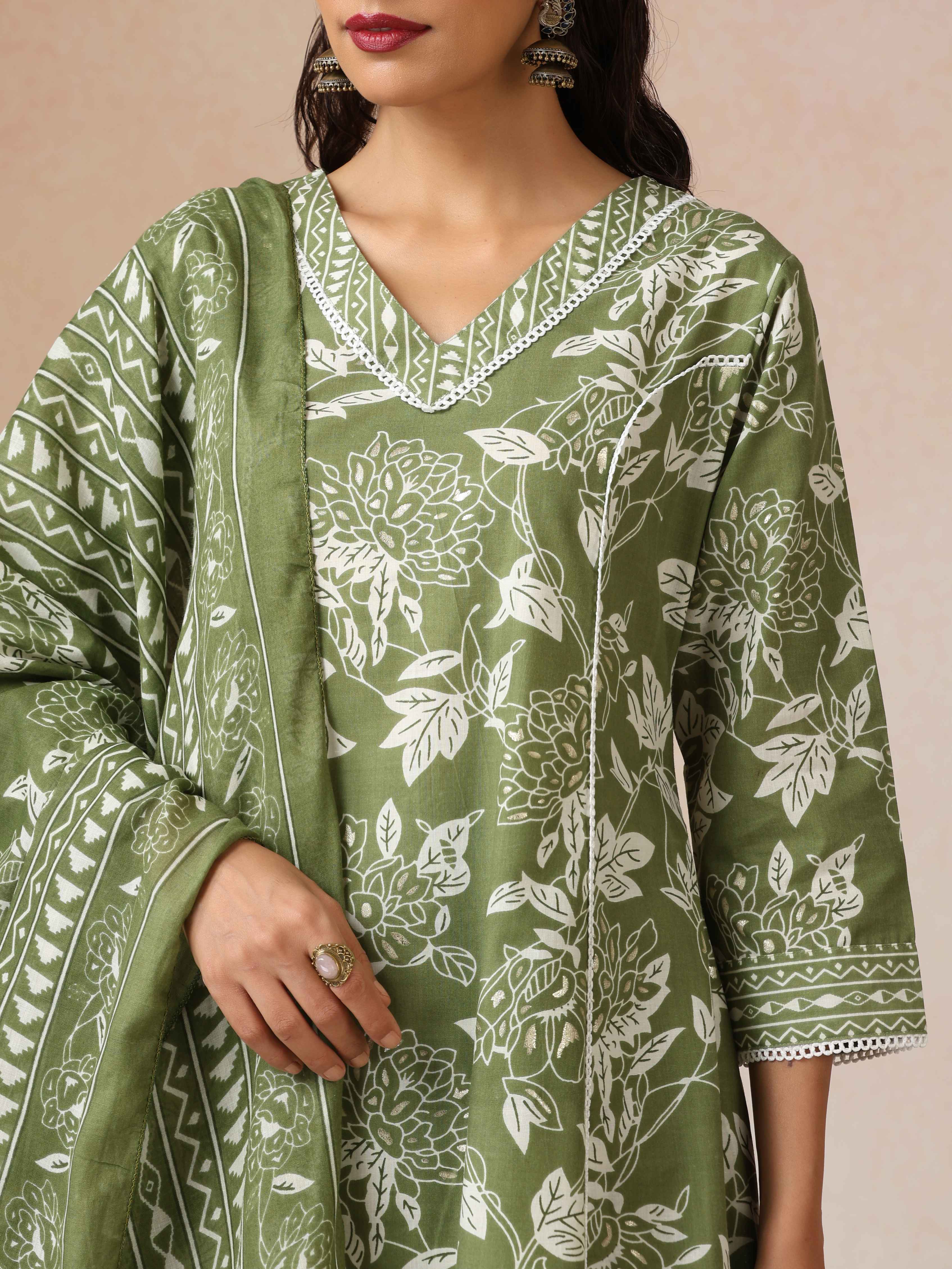 Women's Green Festive Printed Kurta Set