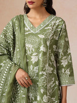 Women's Green Festive Printed Kurta Set