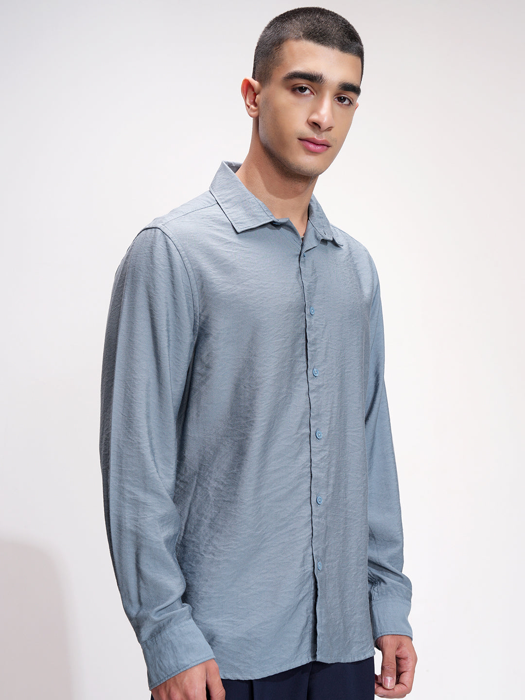 Men's Blue Casual Textured Full Sleeves Shirt