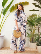 Women's White Abstract Printed Top With Palazzo Pants