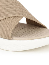 Women's Beige Criss-Cross Fly Knit Comfort Slides