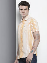 Men's Slim Fit Striped Half Sleeves Cutaway Collar Casual Shirt