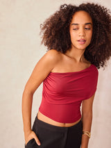 Women's Red Textured One Shoulder Knit Top