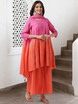 Women's Orange Cotton 3 Pieces Kurta Set