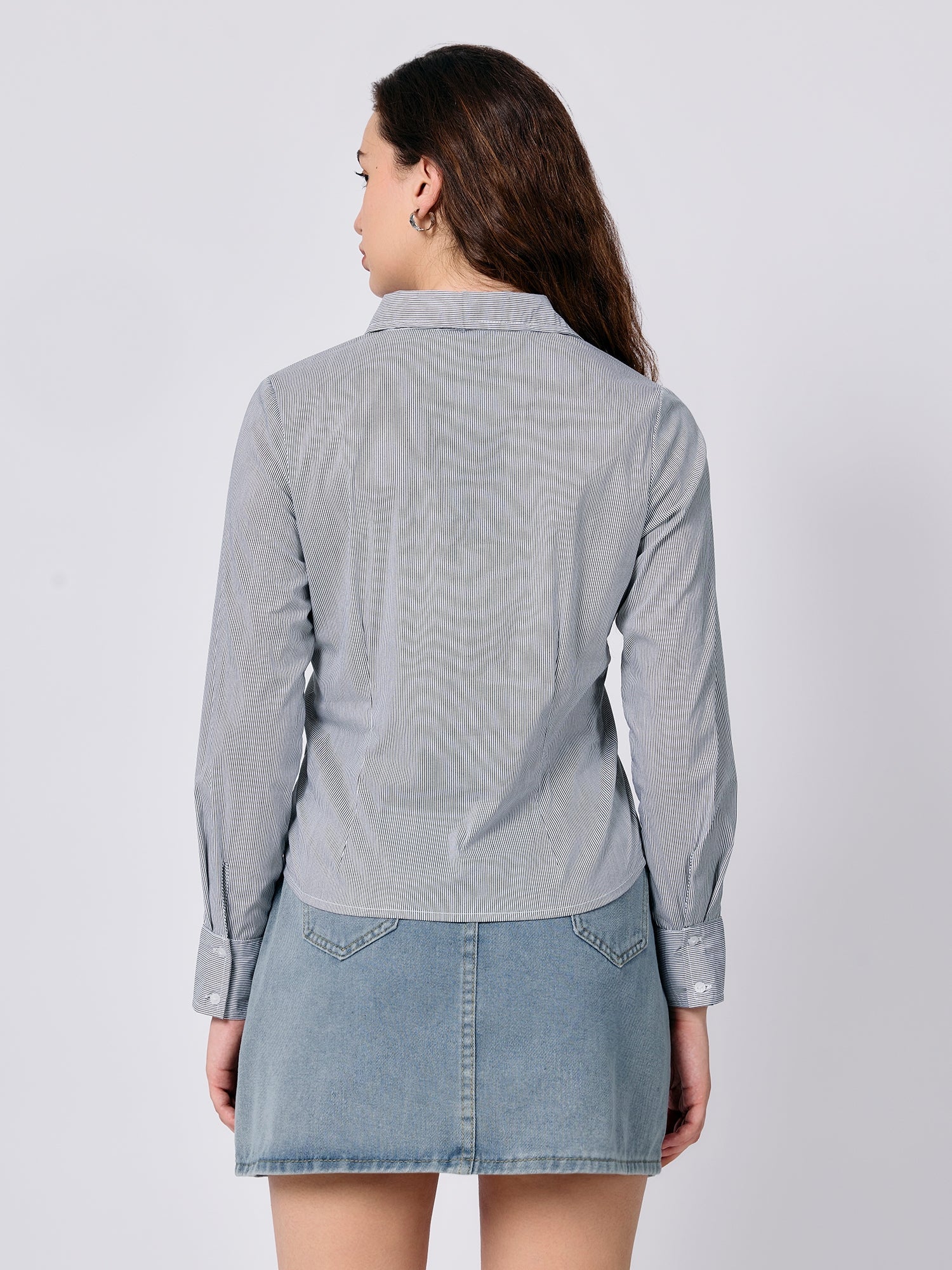 Women's Grey Cropped Fitted Shirt