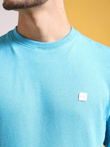 Men's Blue Casual Round Neck Self-Design Full Sleeves Sweatshirt